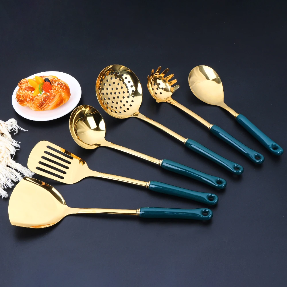 Stainless Steel Kitchen Utensils With Ceramic Handle Cooking Appliances Cookware Set Fried Spatula Soup Spoon 7Pcs Cook Tool