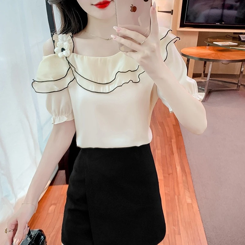 

Новая женская шифоновая блузка 2026 года: летний топ с рюшами на рукавах, легкий, уникальный дизайн, шикарный стиль