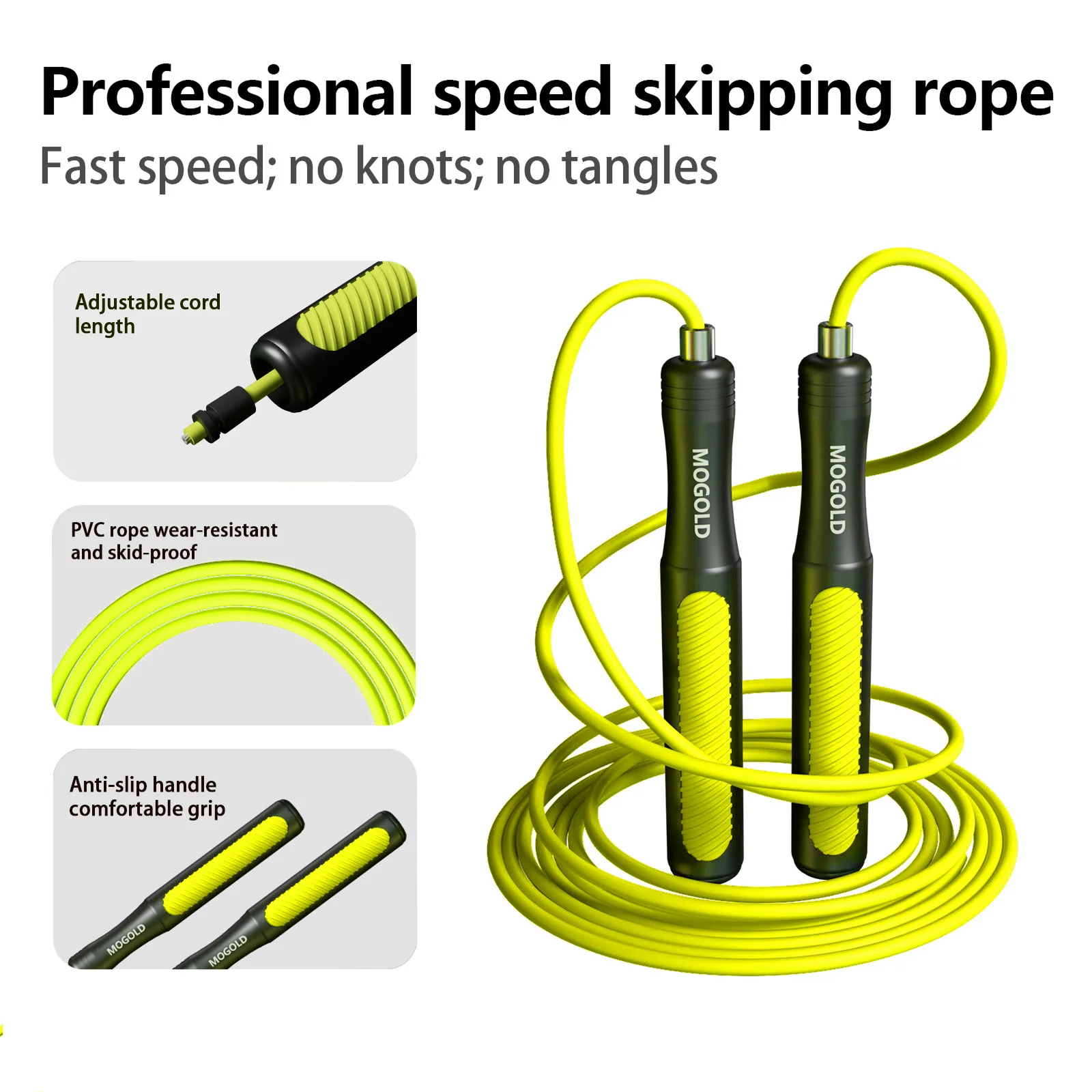 

Профессиональная скоростная скакалка MOGOLD — внутренний стальной сердечник, не спутывается, нескользящая ручка, кардиот/баланс, домашний фитнес