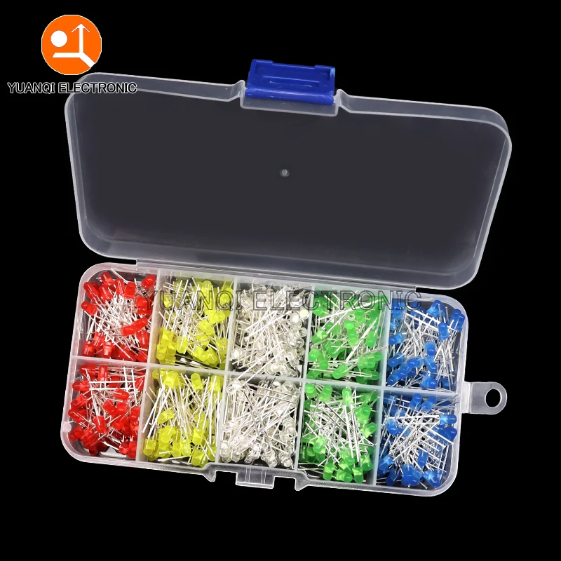 Ensemble électronique de diodes électroluminescentes, kit assressenti, blanc, vert, rouge, bleu, jaune, orange, F3, F5, LED, 3mm, 5mm