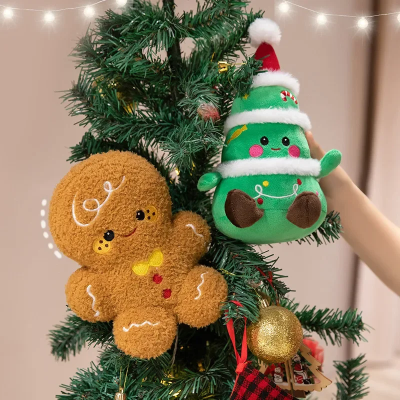 Christmas Tree Plush Toys Santa Gingerbread Man Pillow Soft Reindeer Stuffed Animal Cute Birthday Plushie Xmas Gift For Kids