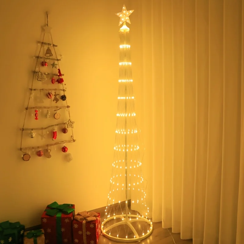 

Full Cone Tree with Star Topper - 220 LED Artificial Christmas Tree Lights, 8 Modes & IP44 Waterproof Indoor/Outdoor Holiday Decoration Suitable for Xmas, Porch, Lawn,, Patio - Metal Frame, No
