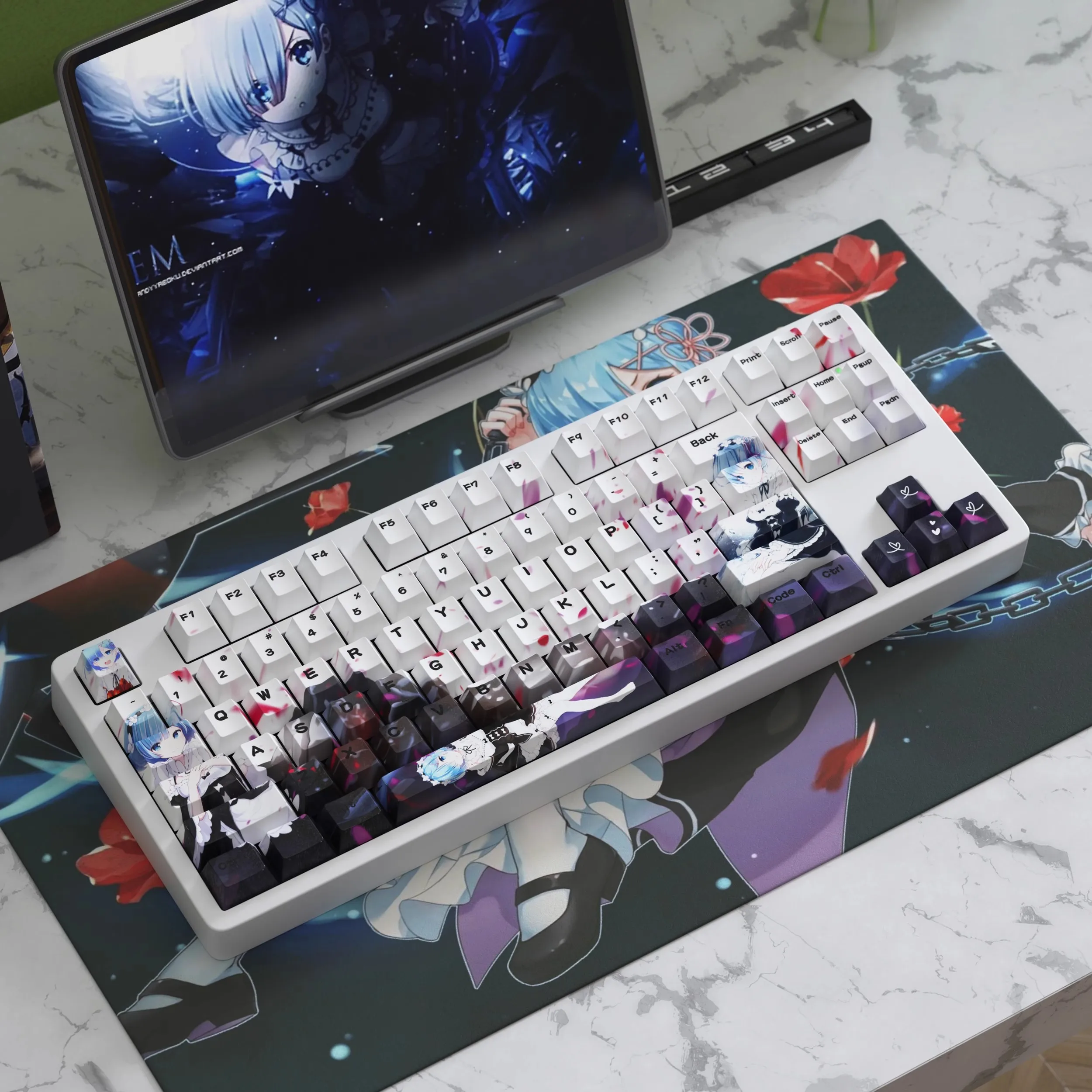 1 Set Re:Life In A Different World From Zero Keycaps Cherry Profile PBT Dye Subbed Anime Key Caps For MX Switch Rem Keycap