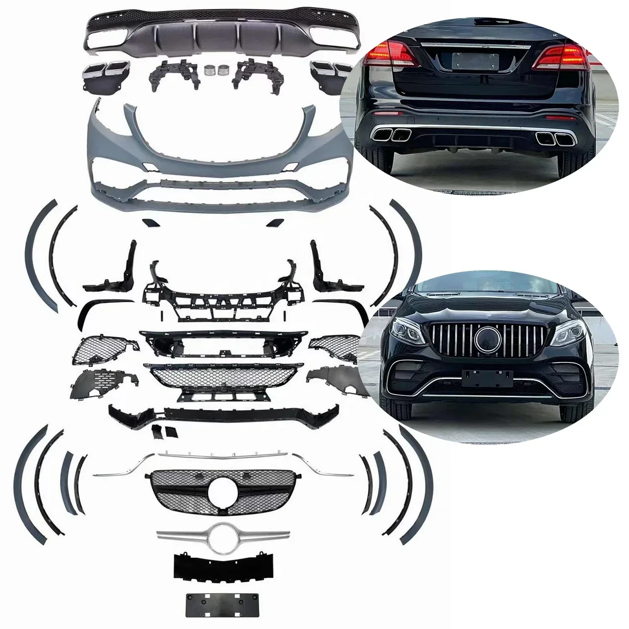 GLE63 Body Kit For 15-19 Mercedes Benz GLE W166 Sport Facelift GLE63 AMG Style Full Bumper Front Bumper Rear Bumper