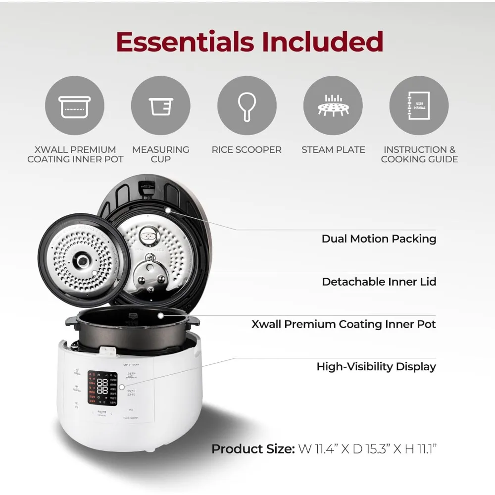 10-Cup (Uncooked) Twin Pressure Rice Cooker & Warmer with Nonstick Inner Pot, 16 Menu Options, 3 Voice Guide, Auto Clean