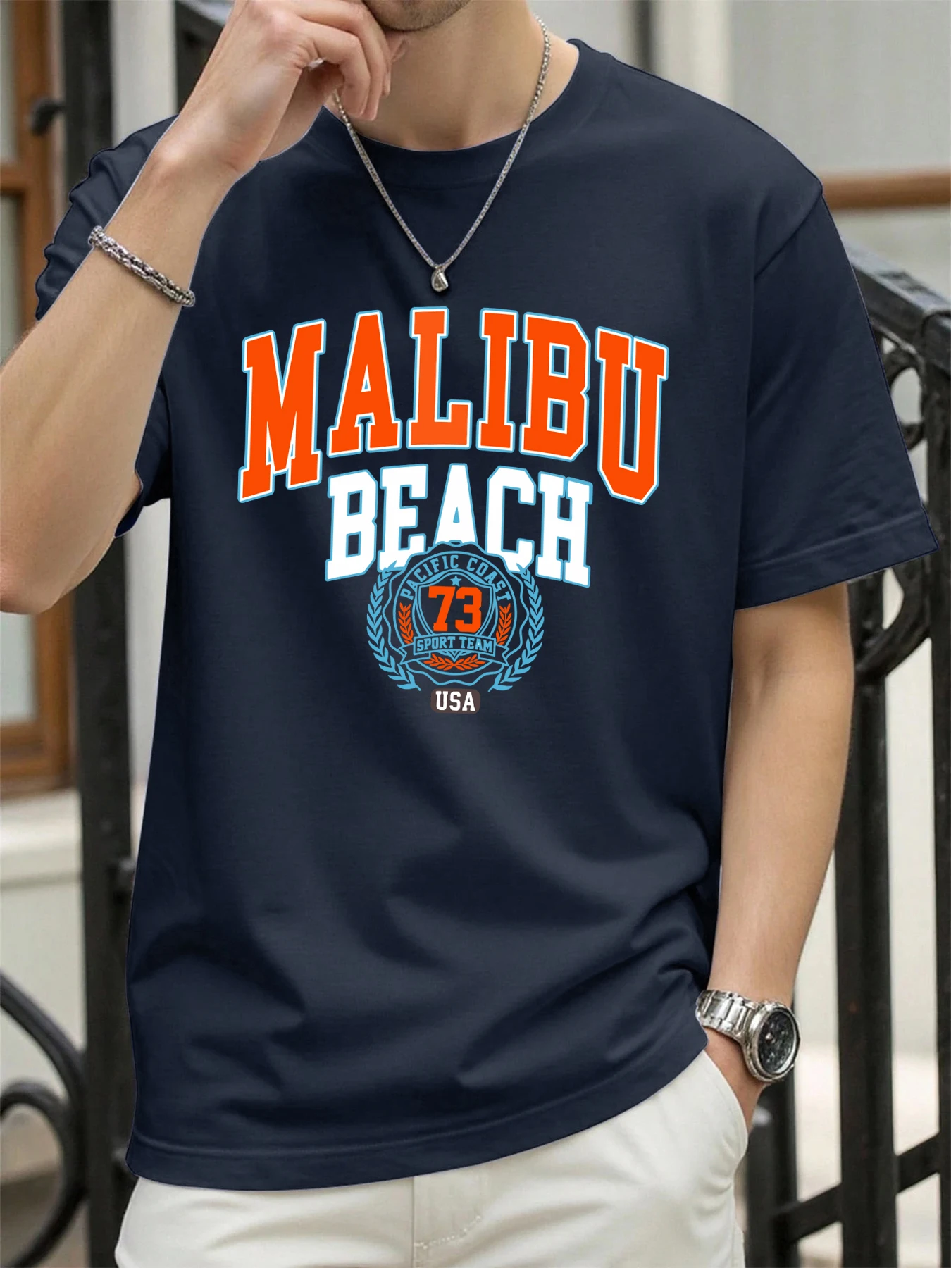 Malibu Beach 73 USA-Druck Herren-T-Shirts Hip Hop O-Ausschnitt All-Match-Sportbekleidung Lässige Baumwolle Vintage T-Shirt Unisex Modekleidung