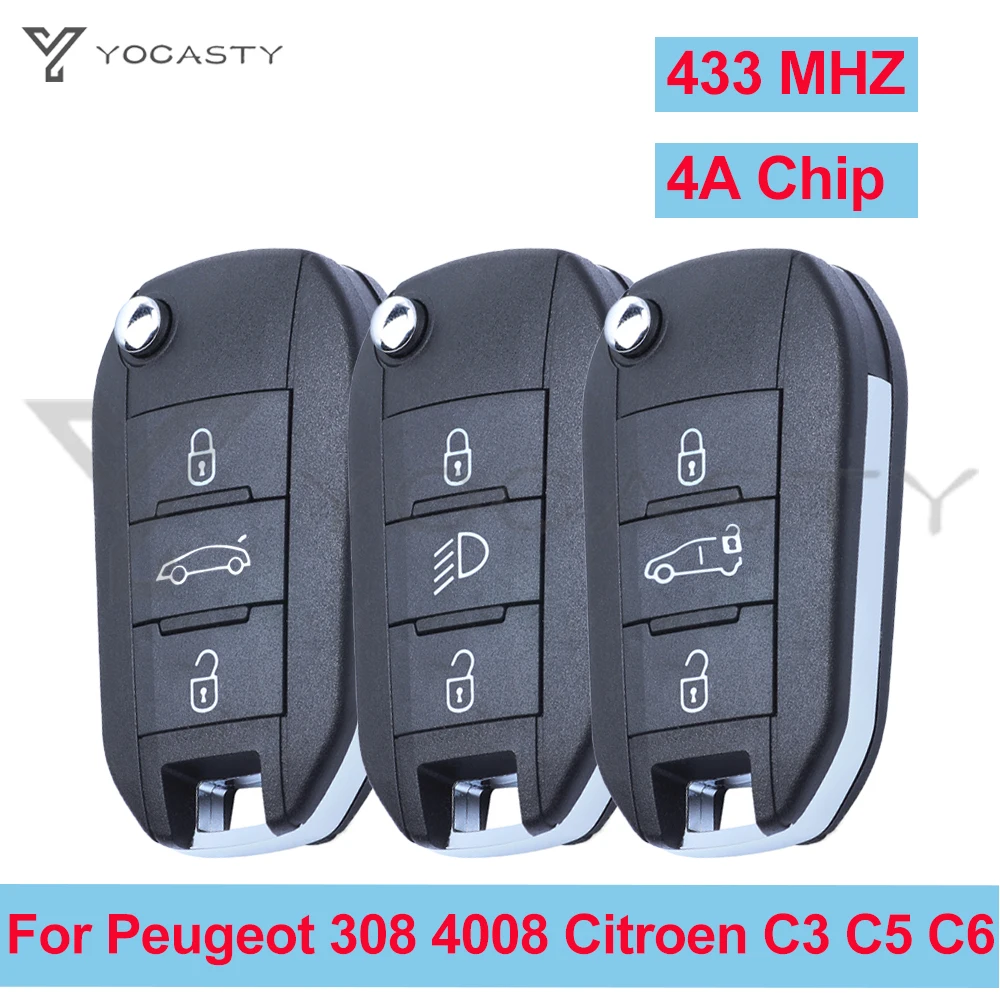 YOCASTY 433MHz 4A Chip Flip Remote Folding Car Key HU83 VA2 Blade For Citroen Aircross  C3 C4 C5 C6 For Peugeot 308 4008