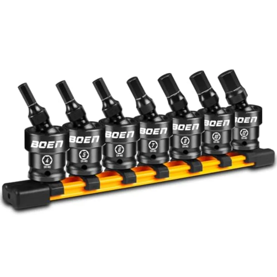 

3/8" Drive Universal Hex Bit Socket Set 7-Piece Metric Impact Swivel Allen Bit Sockets 360° Rotation Flexible Wobble Hex Bit Dr