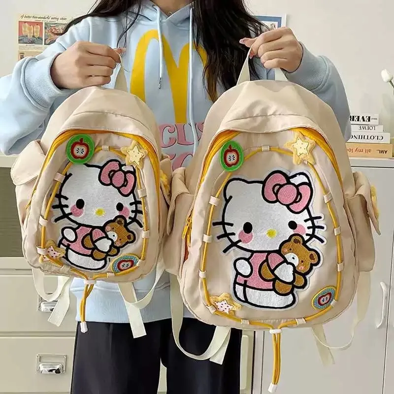 サンリオハローキティバックパックハート耐性汚れ学生バックパックシンプルな多用途サイズケイト猫バックパック女の子クリスマスギフト