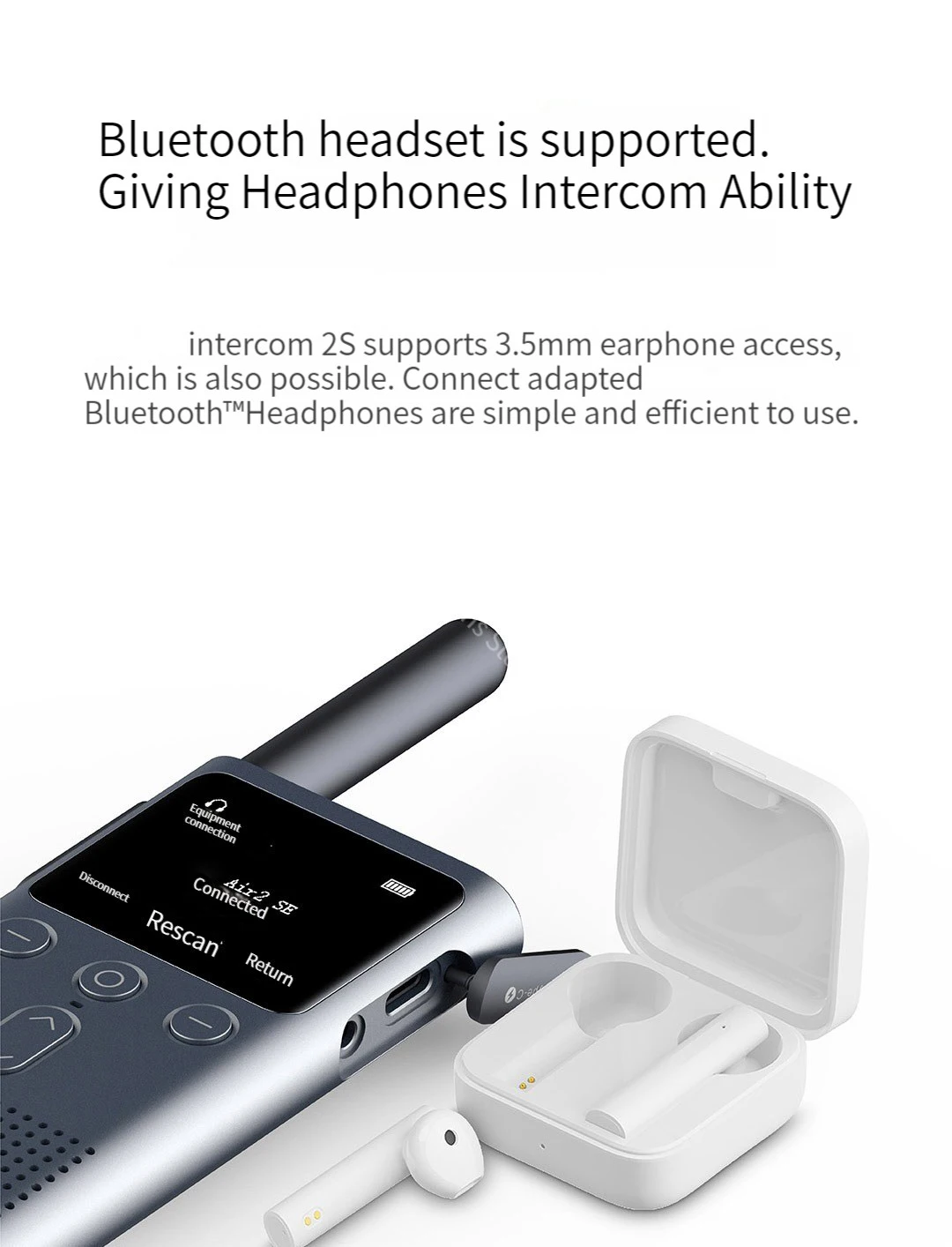 Walkie Talkie MIJIA 2S con Pantalla a Color de 1.77'', Potencia de 4W, 120 Horas de Autonomía, Modo Dual, Distancia de L