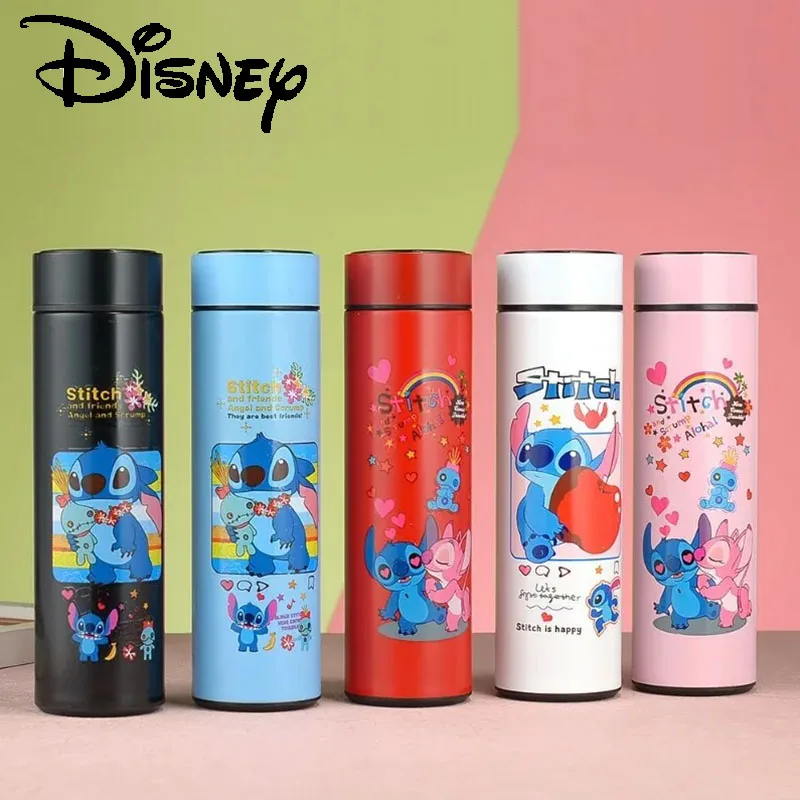 

500ML Disney Stitch High-tech Smart Thermos Cup Cute Student Couple Cartoon Stich Temperature Display Children's Water Cup