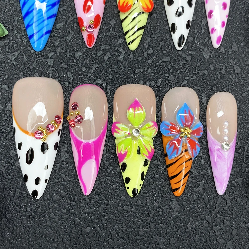 Sexy herbruikbare acryl handgemaakte opzetnagels salon custom design handgemaakte nagels 10 stuks glanzende gegraveerde handgemaakte kunstnagels