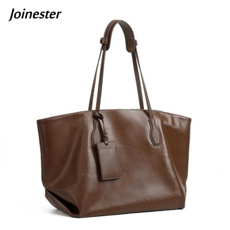 

Genuine Leather Large Tote Bag for Women Pure Color Versatile Commuting Shoulder Bags Leisure Travel Shopping Bag