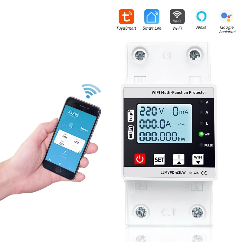 Intelligent Reclosing Protector Current Voltage Monitoring Circuit Breaker Switch Power Meter Protections APP Control Tuya WiFi