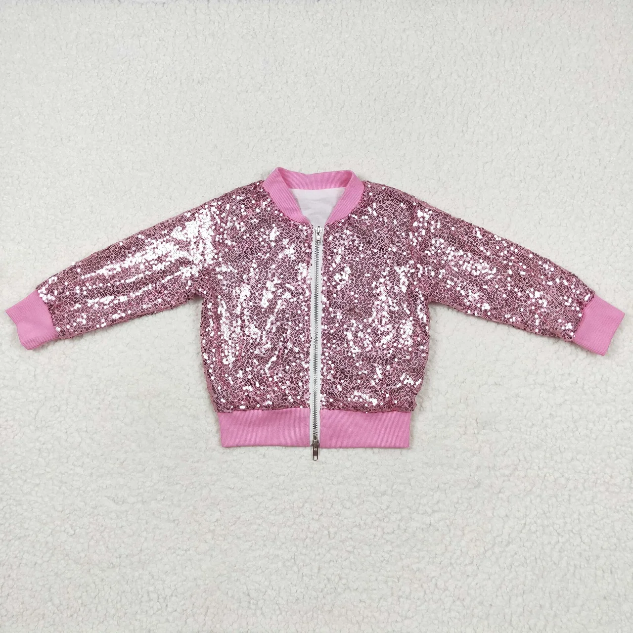 

Wholesale Baby Girl Pink Coat Long Sleeves Sequins Cardigan Overcoat Zipper Children Infant Spring Fall Jacket