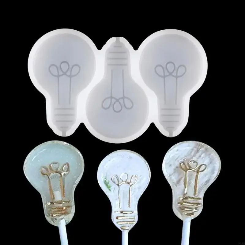 

R9JE Light Bulb Lollipop Mold DIY Crystal Epoxy Mold Chocolate Mold for Cake Decor