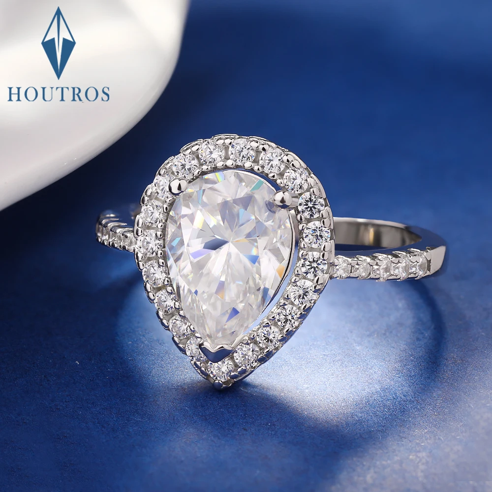

2CT Pear Cut Moissanite Halo Engagement Ring for Women Certified 925 Sterling Silver Waterdrop Promise Wedding Band Jewelry Gift