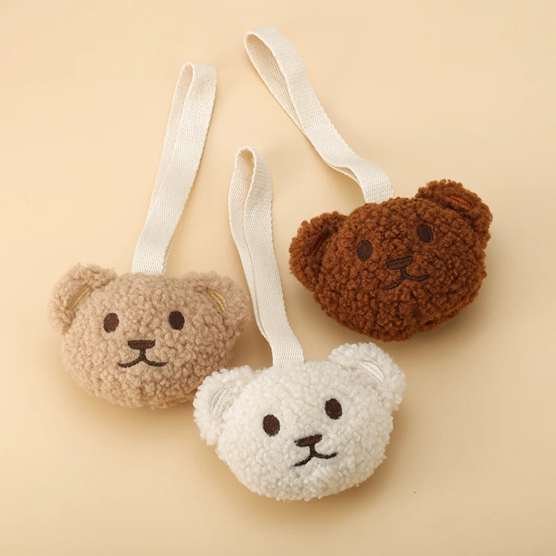 Sherpa Teddy Pacifier Holder Handmade Embroidered Bear Face Pacifier Chain Nipple Dummy Holder Newborn Babyshower Gift