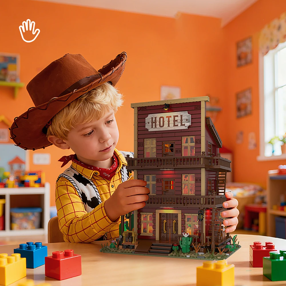 MOC – Villa de cowboy sauvage, Architecture, grand hôtel occidental, maison, ensemble de blocs de construction, Bar Tvern, cabane, idée du désert, jouets, cadeaux pour enfants
