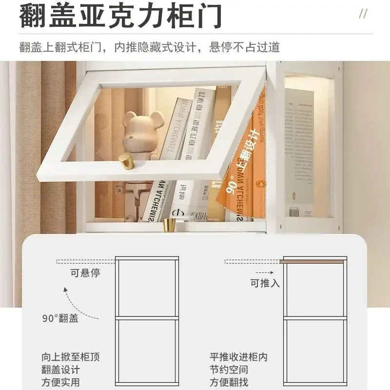 Estante com porta estante de acrílico do chão ao teto, sala de estar doméstica contra a parede, armário de exibição