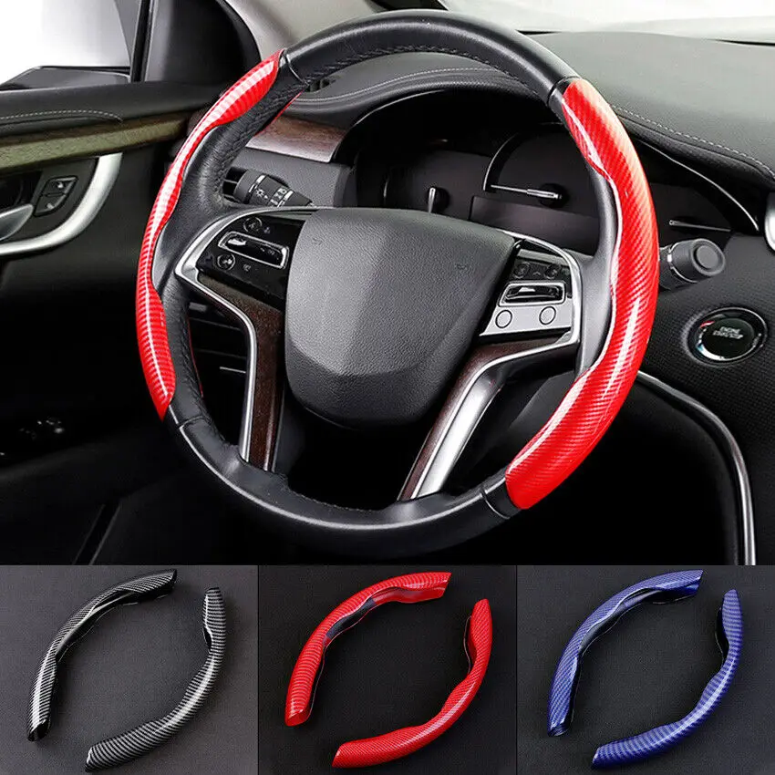 

Fit Universal Car Automobiles Automobiles Interior Steering Wheel Booster Non-Slip Cover Carbon Fiber Look 2pcs Black/Red/Blue