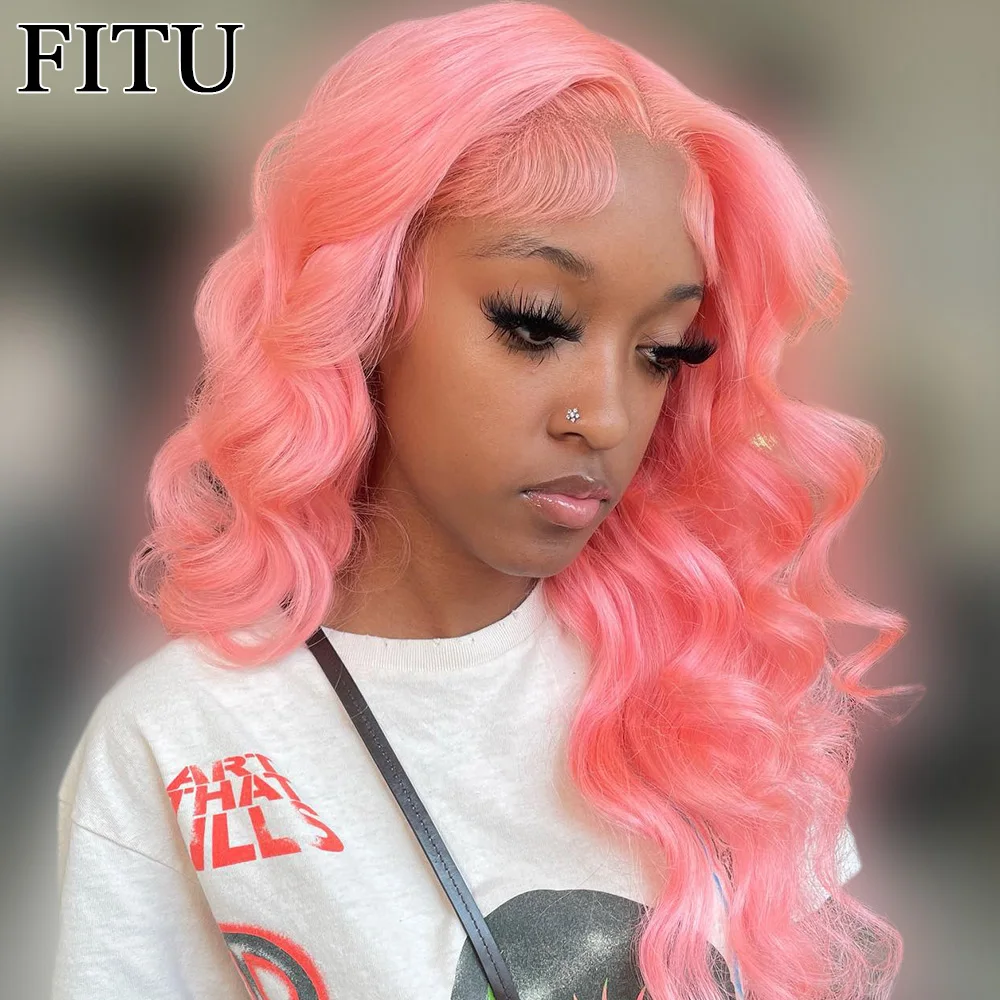 

FITU Pink Transparent 13x6 13x4 Lace Frontal Human Hair Wig 613 Colored Plucked With Baby Hair 5x5 Lace Closure Wig