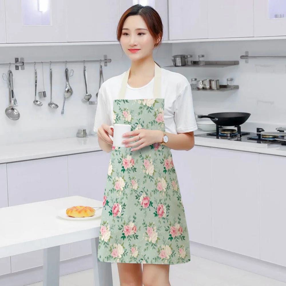 1Pcs Dark Floral Apron Waist Bib Women Aprons Vintage Plant Home Cooking Tool Pinafore Flower Child Waterproof Pinafore Delantal