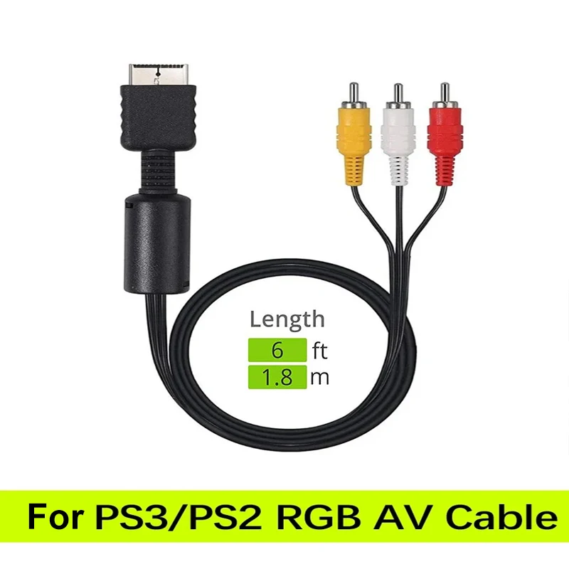 6ft/1.8m الصوت والفيديو كابل AV ل PS3/PS2/PS1 كابل توصيل التلفزيون مركب 3 RCA الأسلاك النحاسية كابل AV لملحقات PS2