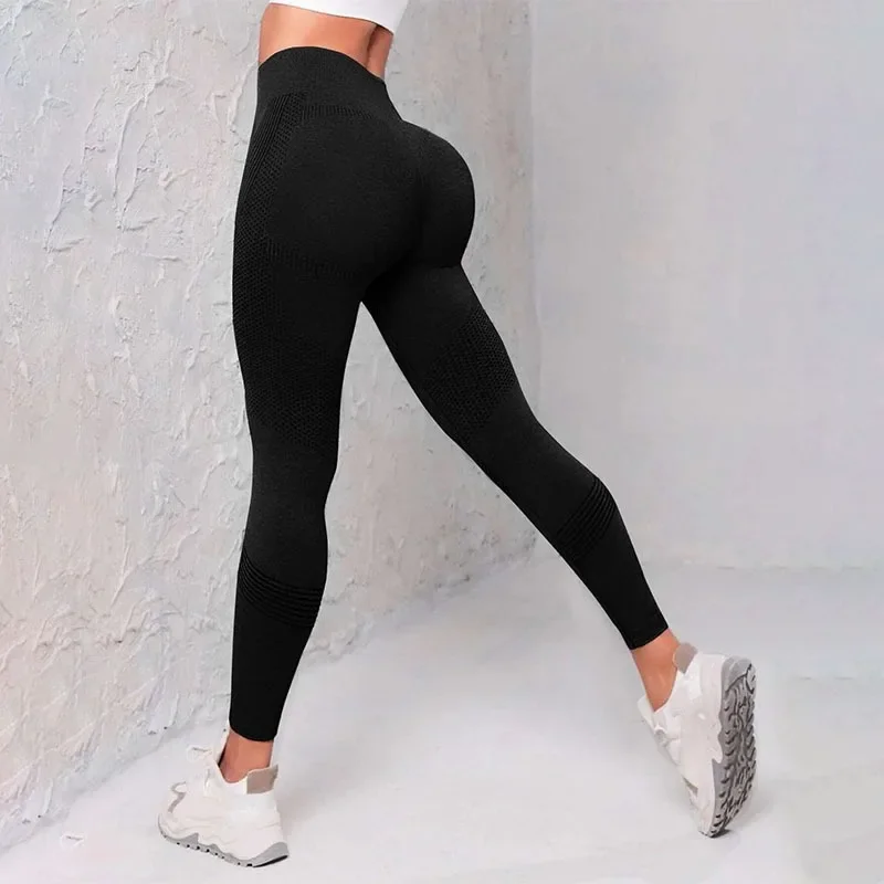 Elastic High เอวกางเกงขายาวผู้หญิงถัก Tights Seamless Butt Lift ฟิตเนสโยคะแฟชั่น Skinnly Gym กีฬา Leggings