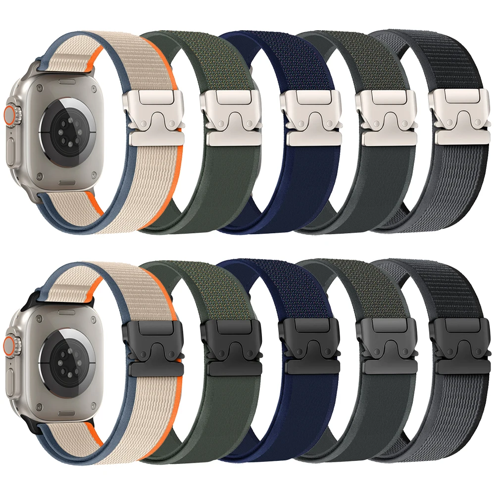 Cinturino in nylon da uomo per Apple Watch Ultra 49mm 10 42mm 46mm Cinturino magnetico ad anello semplice per iWatch Series9 8 7 6 5 45mm 41mm 40mm 38mm