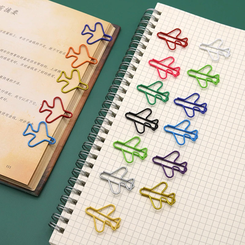 10Pcs Colourful Cartoon Aircraft Paper Clip Creative Shaped Bookmark Documentation Office Binding Supplies Student Stationery