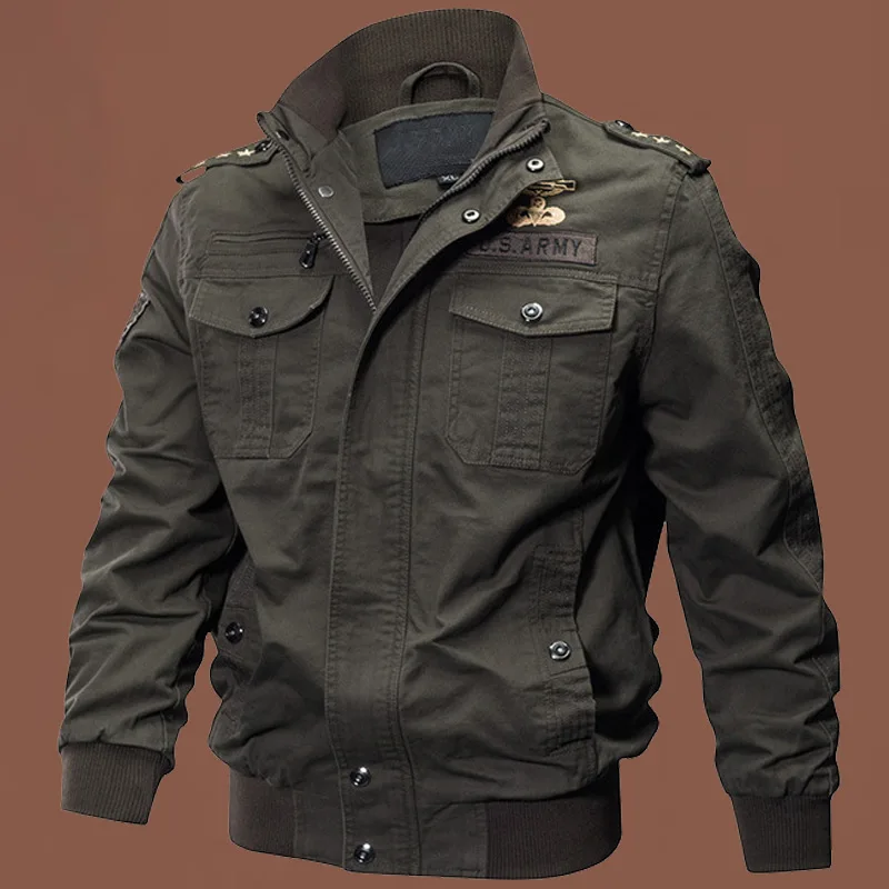 

New Coat Men's Multi-bag Outdoor Pure Cotton Tooling Jacket Large Size Loose Stand-up Collar Top