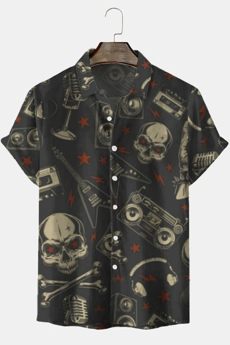 New Hawaiian Shirt For Men Skull 3d Printed Beach Shirt Short Sleeve Button Casual Men\'s Skull Shirts Oversized Camisa S-5XL