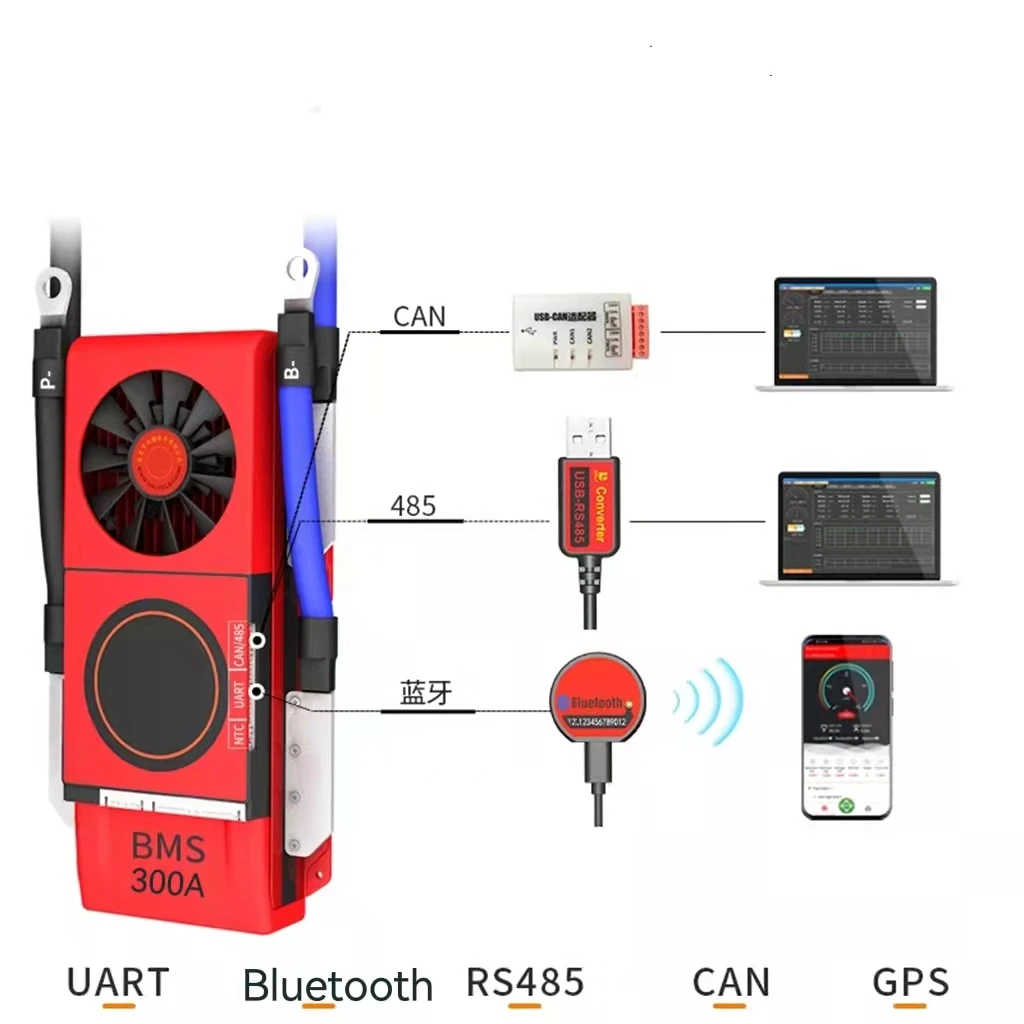 48V lifepo4 smart BMS for 16S 150A 200A 250A 300A 400A 500A bms with Blue tooth (iphone Android) UART RS485 CAN