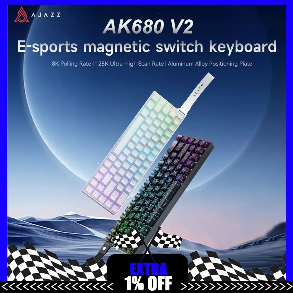 

Ajazz AK680 V2 Magnetic Switch Keyboard 68-Key 8K Polling Rate Speed Aluminum Alloy Positioning Plate Gaming Mechanical Keyboard