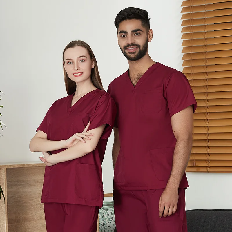 Anesthesiologist Surgical Gown Short Sleeve Scrub men's V-neck Pharmacy Suit Dentist Hospital Doctor Nurse Work Clothes Unisex