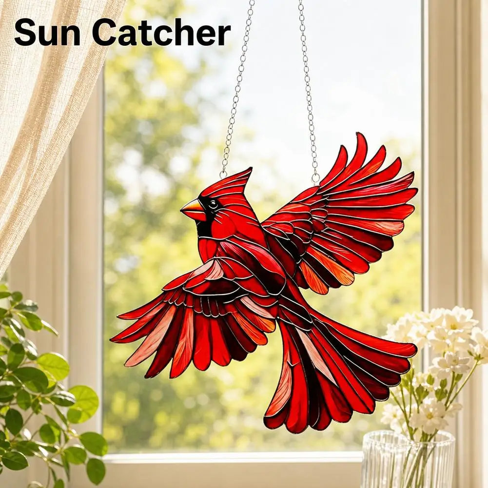 Winged Hanging Cardinal Christmas Ornaments Acrylic Red Bird Cardinal Christmas Decoration Hummingbird Suncatchers Crafts Gift