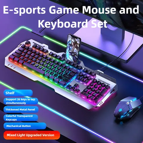 뜨거운 판매 유선 USB RGB 게임용 키보드 및 마우스 콤보 인체 공학적 방수 키보드 및 마우스 콤보 세트 데스크탑 게이머