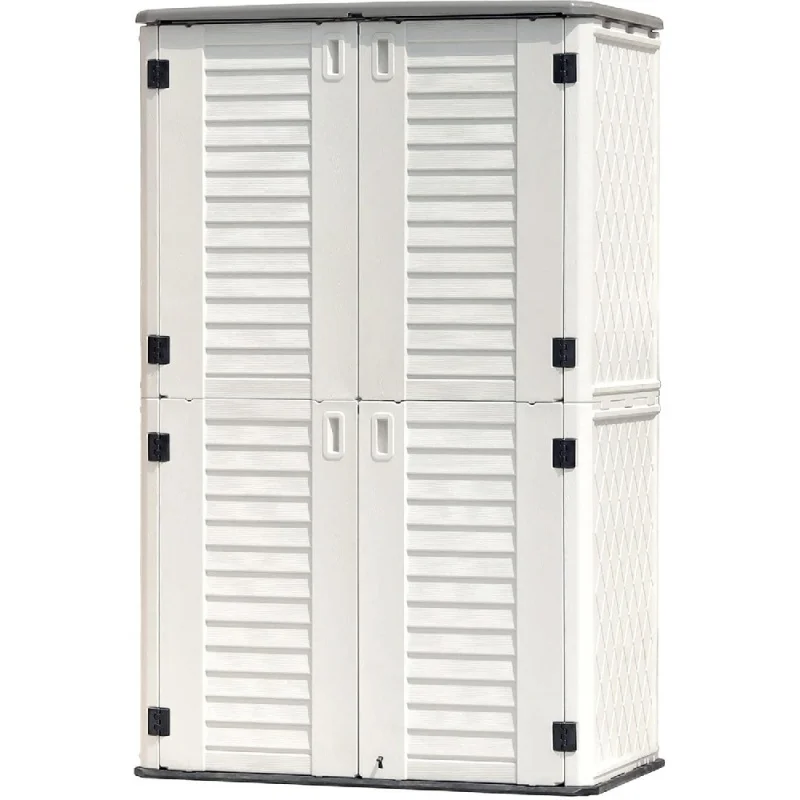 

Outdoor Storage Shed Waterproof, Resin Vertical Storage Cabinet Double-Layered, Versatile To Store Patio Furniture, Garden Tools