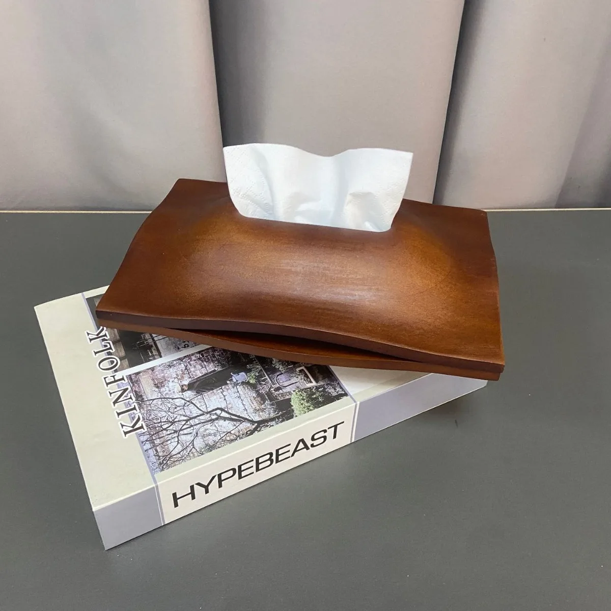 

Hills Solid Wood Desktop Tissue Box Living Room Household Black Walnut Carton High-end Modern Simple Whole Wood