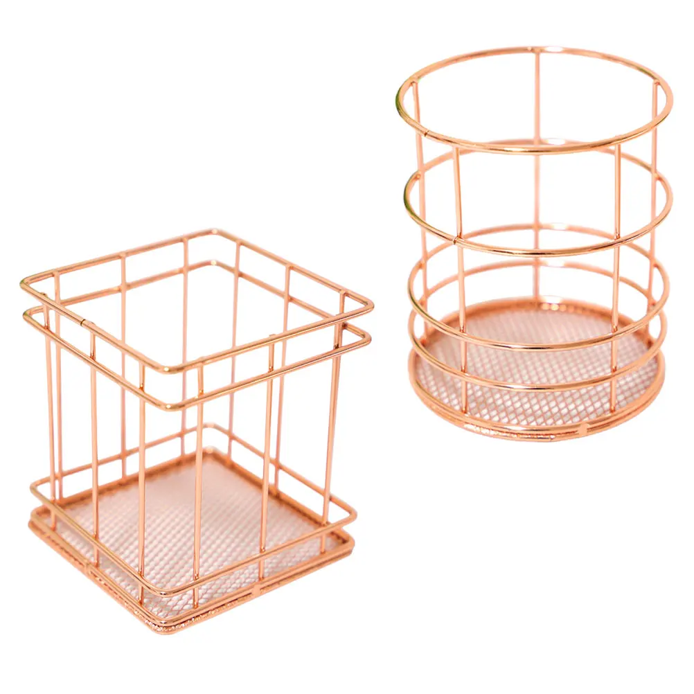 

2PCS Pen Holder Iron Storage Basket Rose Gold Home Office ganizer Miniature Iron Storage Basket Model Display Decor