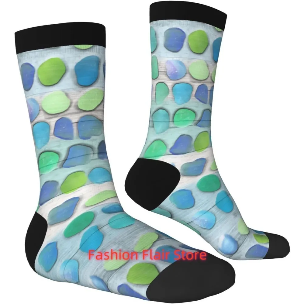 シーグラスビーチ流木ノベルティクルーソックスプリントユニセックスギフト男性女性