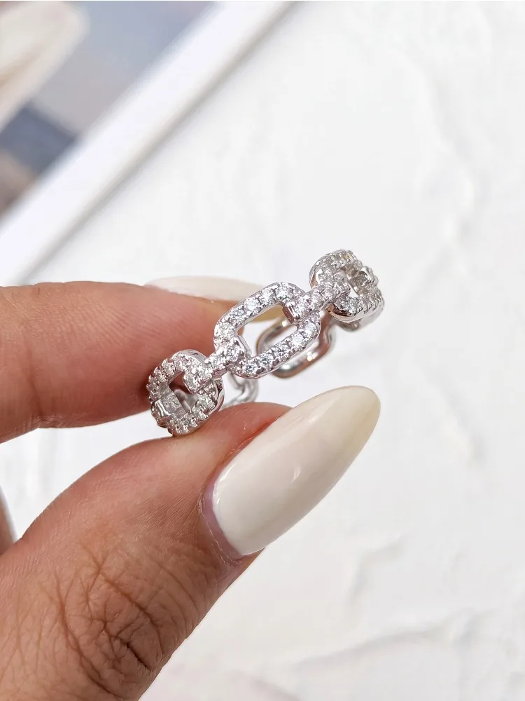 925 Sterling Silber Echter Runder Moissanit-Diamant mit Zertifikat Ringe für Frauen Jubiläum Hochzeit Edle Schmuckstücke – Detail 2