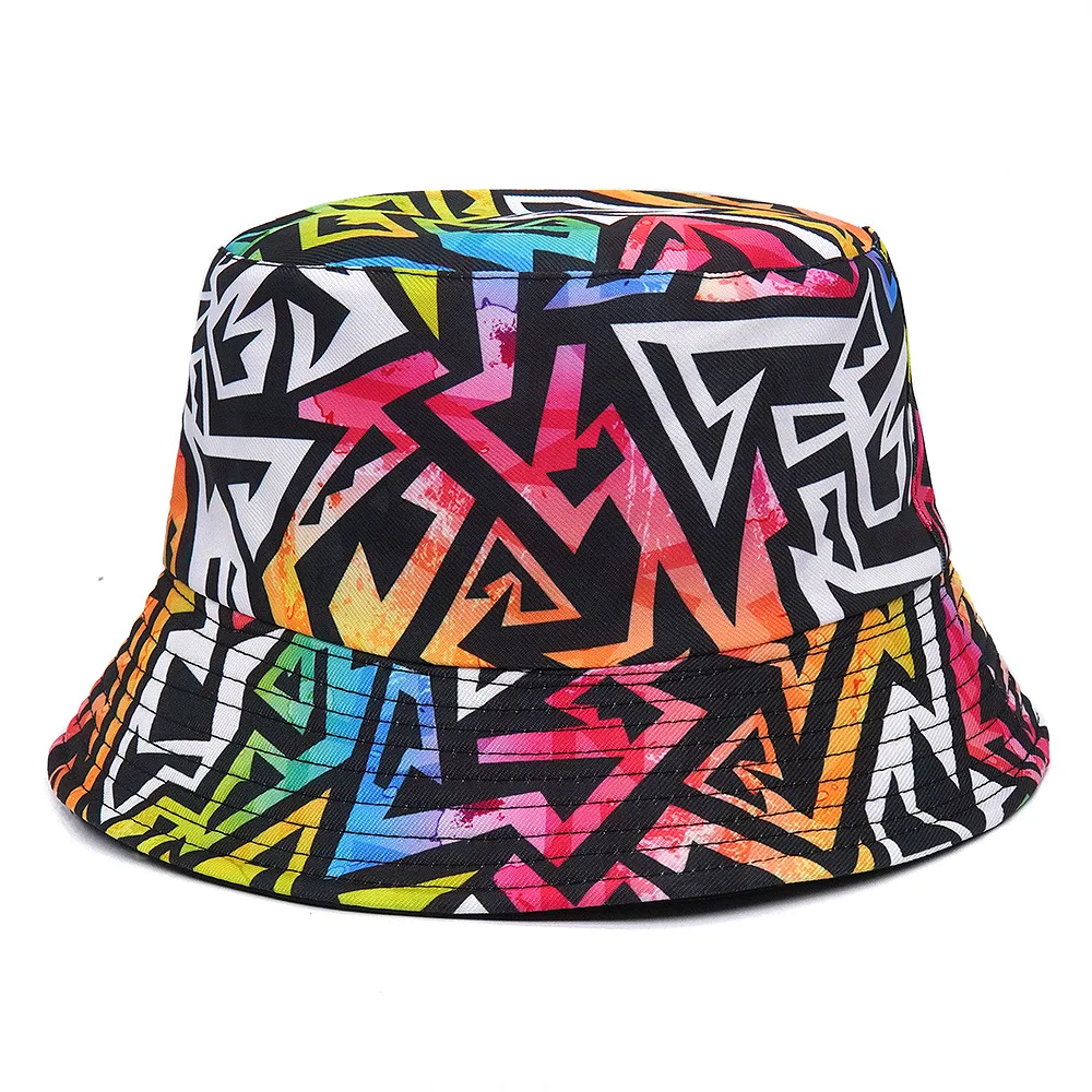 2024 Spring/Summer Outing Sun-proof Hat Reversible Tie-dye Bucket Hat Big Brim Unisex Graffiti Fisherman Cap