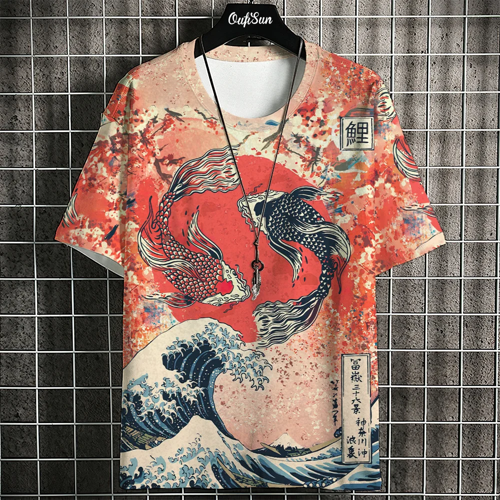 Ukiyo-E T-Shirt For Men Japanese Tshirts 3d Animal Fish Print Short Sleeve Tees Tops Casual Sweatshirt Men\'s Clothing S-4XL