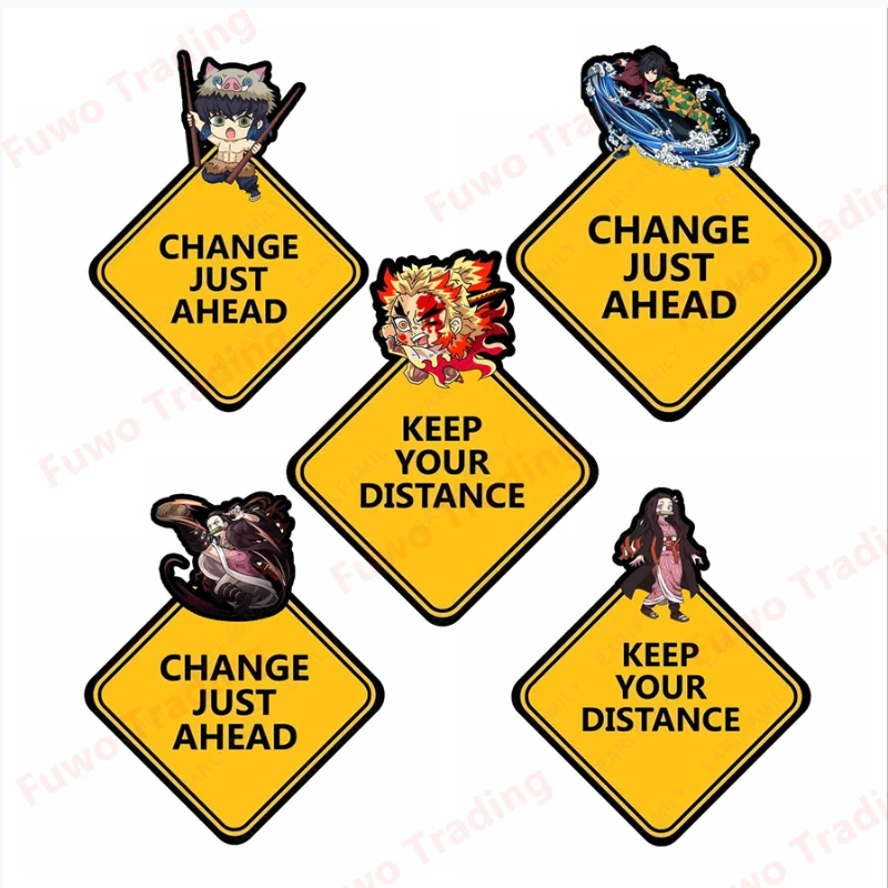 

Best Selling Caution DRIVE SAFE Car Sticker Cartoon Anime Rengoku Kyoujurou Safety Sign Vinyl Motorcycle Racing Bumper PVC