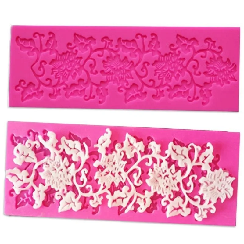 

Lace Flower and Leaf Sugar Process Silicone Lace Embossed Cake DIY Mold Candy Decoration Mold Pad