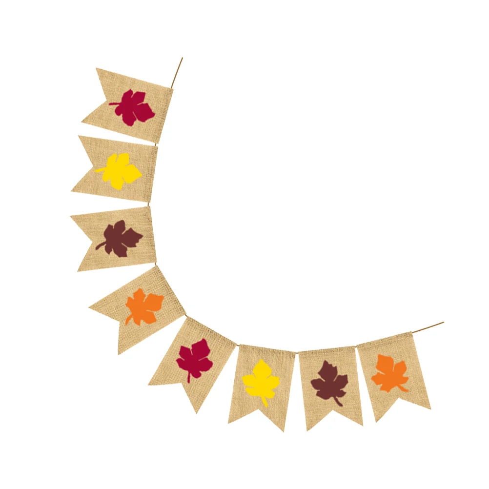 

Colorful Maple Banner Thanksgiving Linen Banner For Thanksgiving Party Decoration Linen Material Reusable