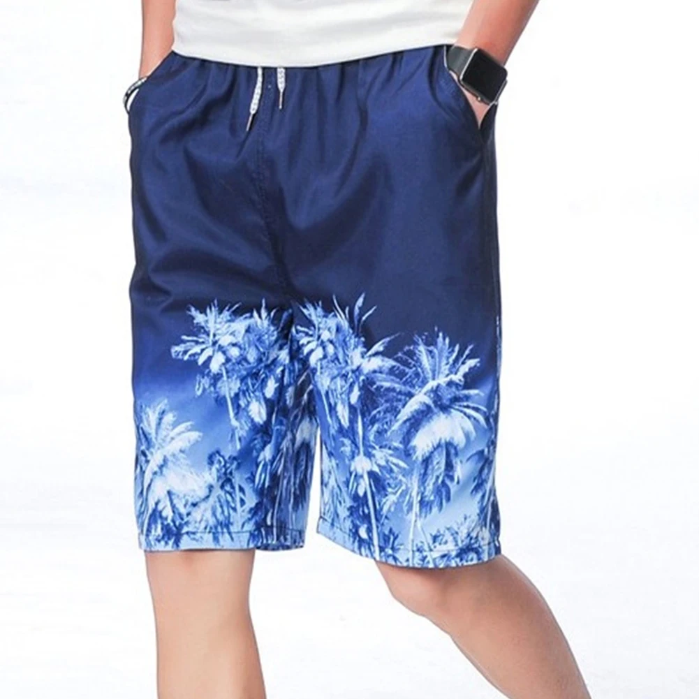 Men Beach Shorts Quick-dry Coconut Trees Printing Pattern Loose Casual Oversize Boxer Shorts