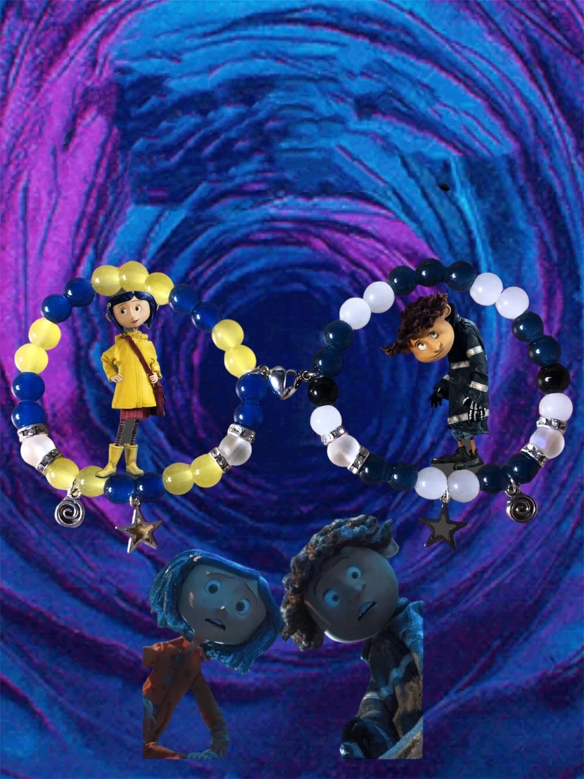 Handmade Coraline and Wybie matching couple bracelet | Cute gift for each other